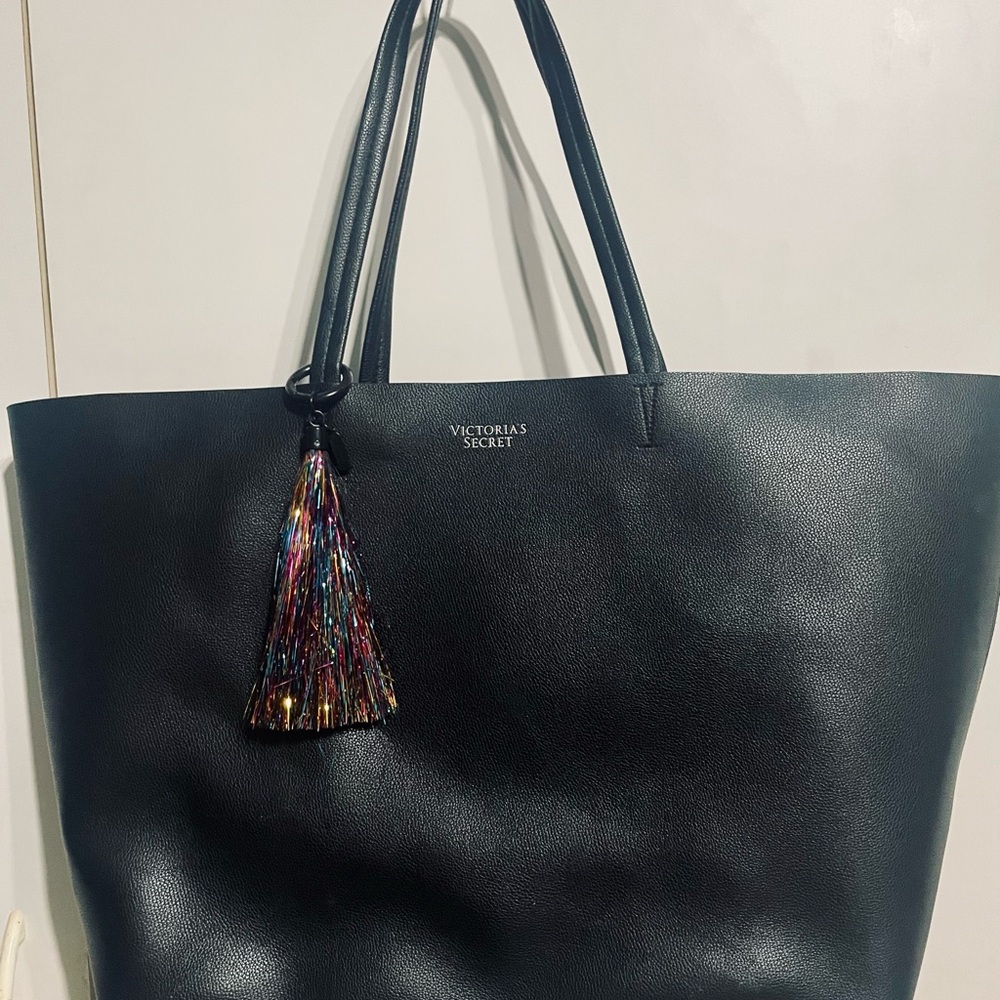 Victoria's Secret Black Tote with Colorful Tassel
